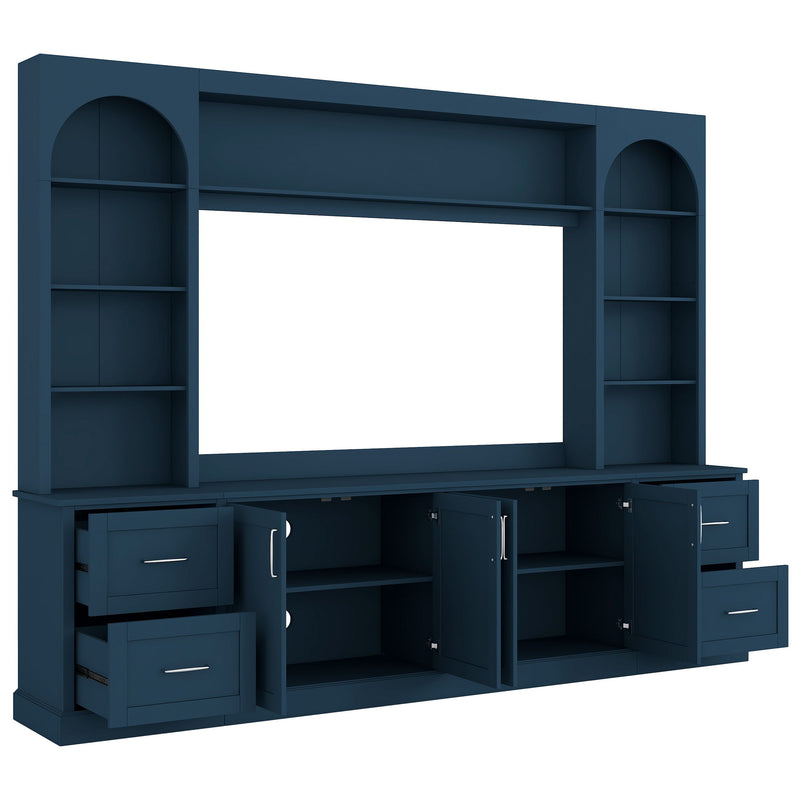 Arched Entertainment Center Wall Unit With Drawers With Adjustable Shelves For Living Room - Blue