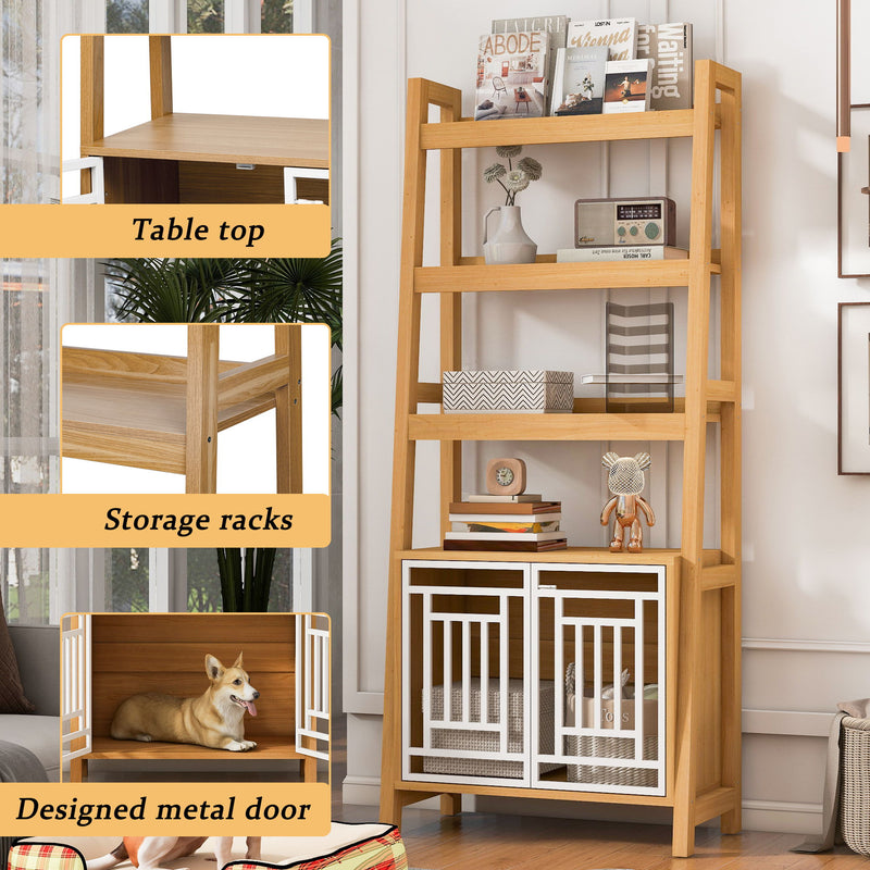 Modern Furniture Style 2 In 1 Pet Friendly Dog Crate Ladder Bookcase - Ancient Oak