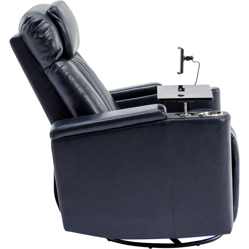 270° Power Swivel Recliner Home Theater Chair With Hidden Arm Storage, LED Light, Cup Holder, And Tray Table