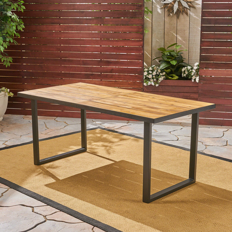 Outdoor Dining Table With U Shape Legs And Slat Top Table - Teak