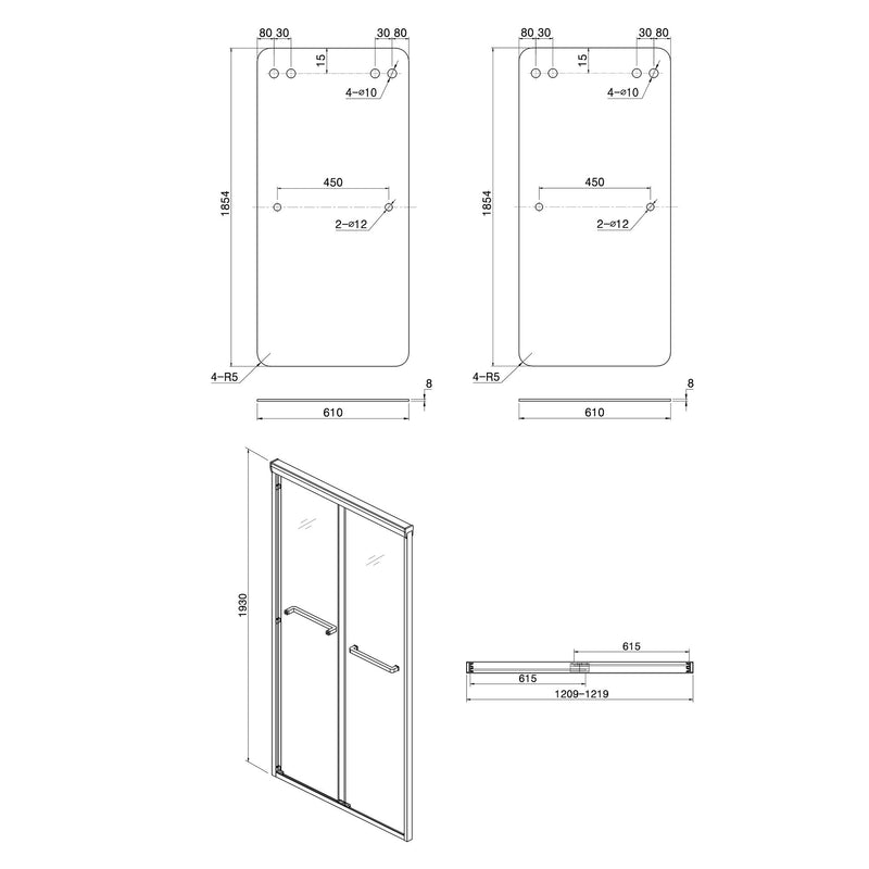 Modern Double Sliding Shower Enclosure, Tempered Glass