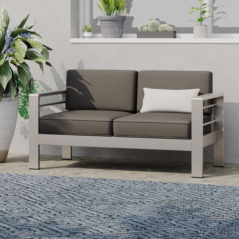 Outdoor Aluminum Loveseat With Cushion - Khaki