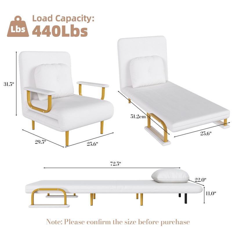 3 In 1 Convertible Folding Sofa Bed With Adjustable Backrest And Pillow