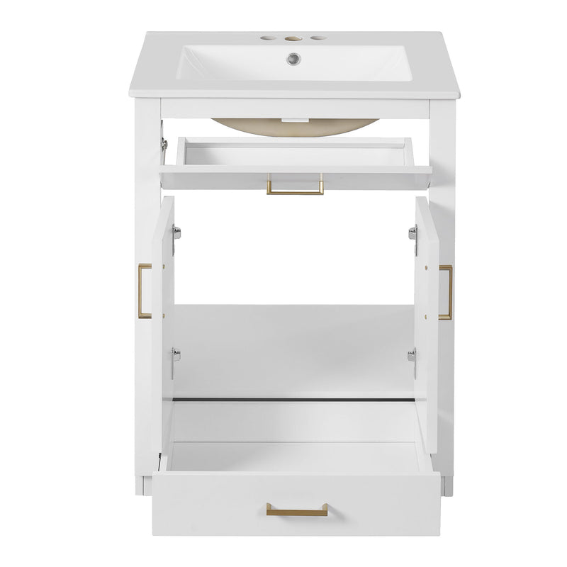Modern Bathroom Vanity With Integrated Ceramic Sink, 2 Door Cabinet With Tip-Out Drawer