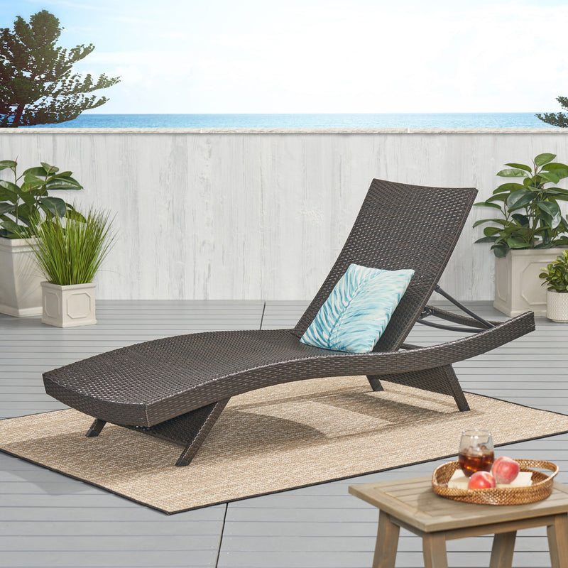 Mysticism Outdoor Chaise Lounge With Adjustable Backrest And Foldable Legs - Brown Multi