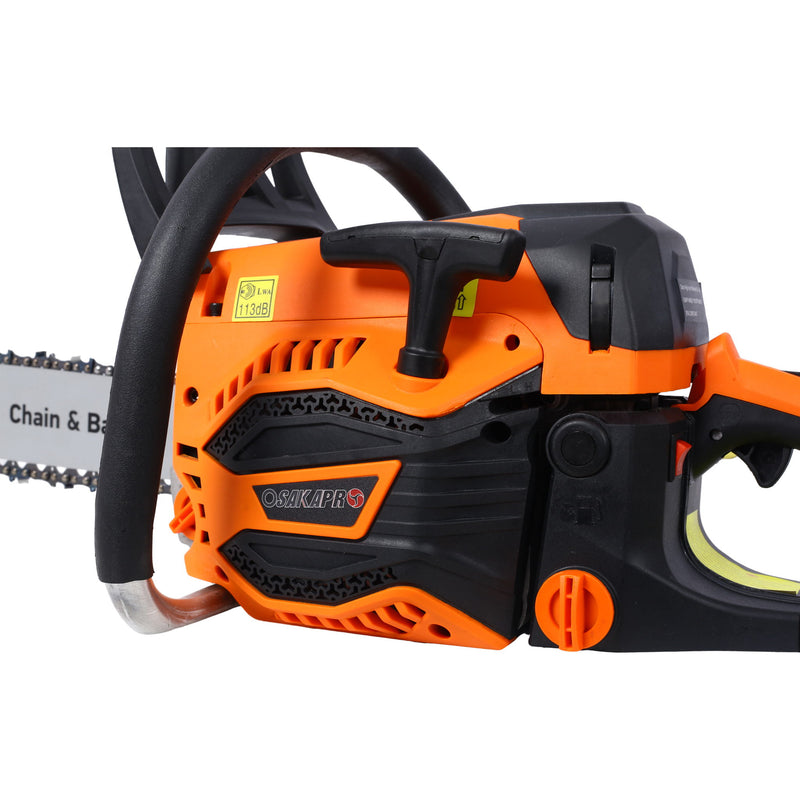 62Cc Gas Powered Chainsaw 2 Cycle Handheld Cordless Chain Saw Aluminium 18" And 20" Guide Bar - Orange