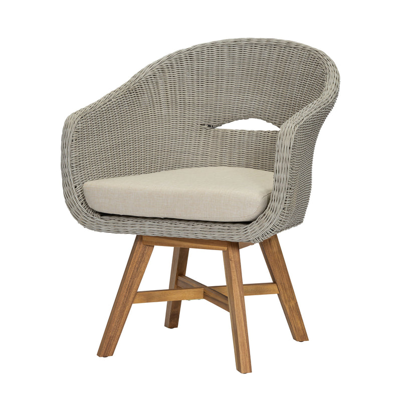 Modern Coastal Rattan Dining Chairs, (Set of 2), Solid Wood Legs - Beige / Gray Ash / Natural