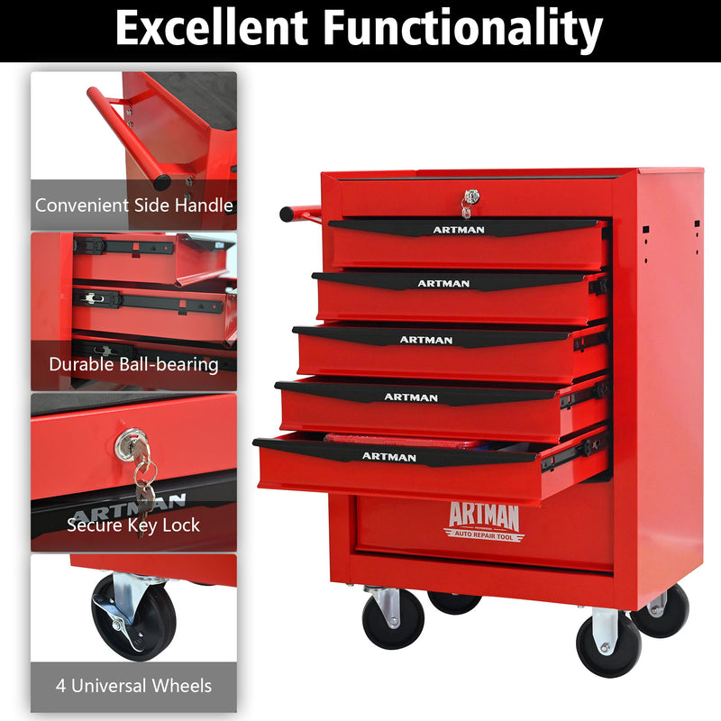 Rolling Metal Tool Chest With Drawers, Steel Storage Cabinet With Ball Bearing Slides