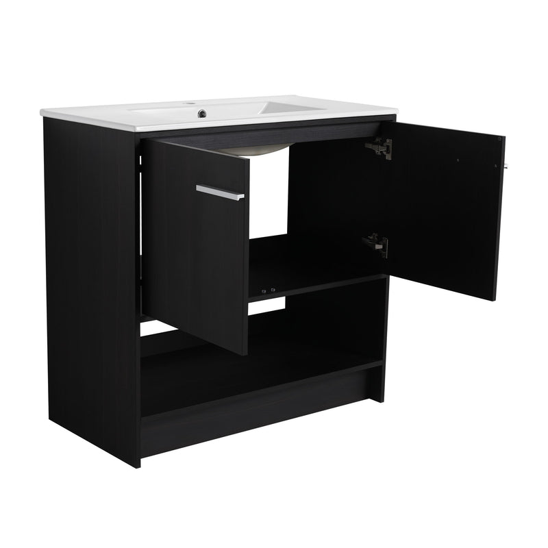 Modern Bathroom Vanity With Ceramic Sink, Freestanding Cabinet, Soft Closing Doors