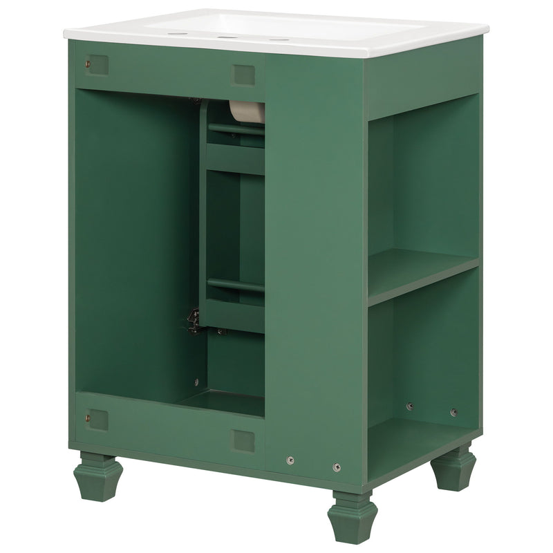 Classic Retro Bathroom Vanity With Sink, Door Shelf, Side Open Storage Frame