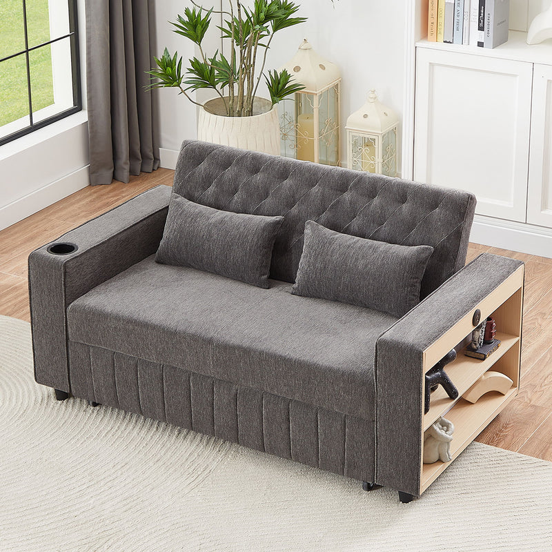 Pull-Out Sofa Bed Convertible Couch With Adjustable Backrest For Living Room