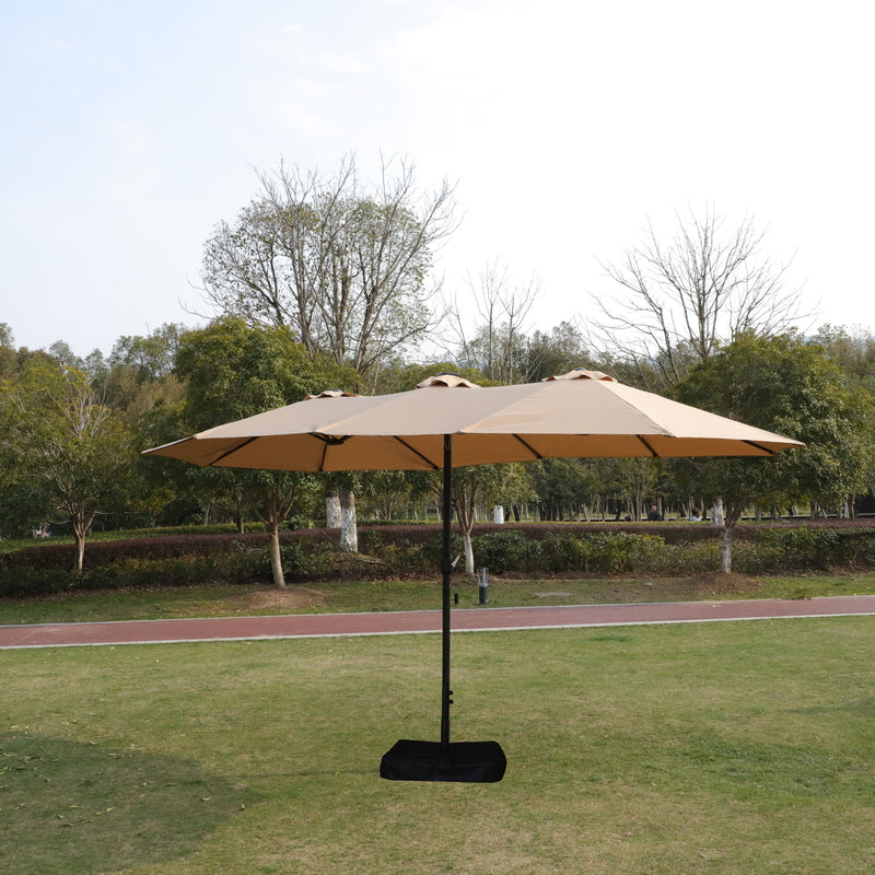 Double- Sided Outdoor Market Umbrella With Lights And Base