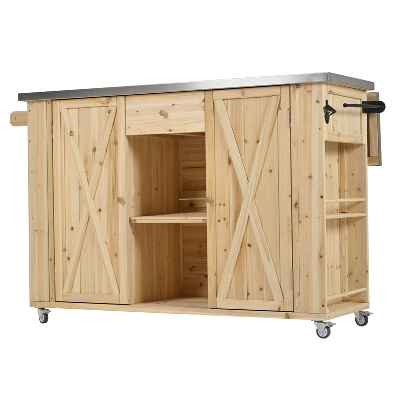 Outdoor Kitchen Island With Stainless Steel Top, Ample Storage Space, Towel And Spice Racks And A Bottle Opener