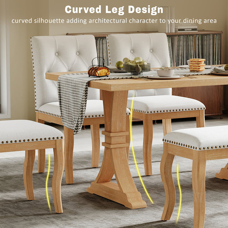 Dining Set With Bench, 6 Piece