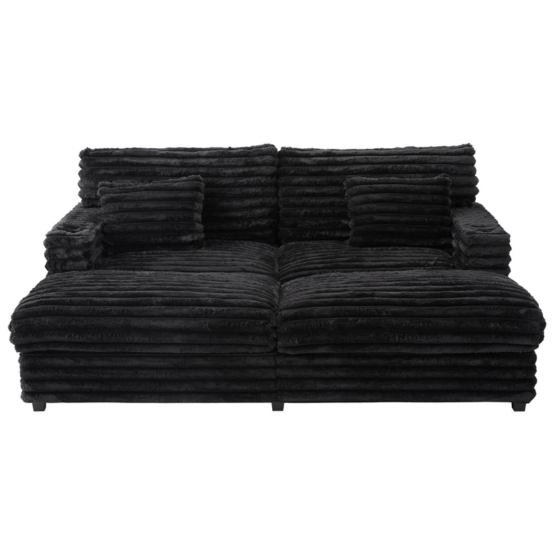Oversized Double Chaise Lounge Sofa With USB Ports And Cup Holders