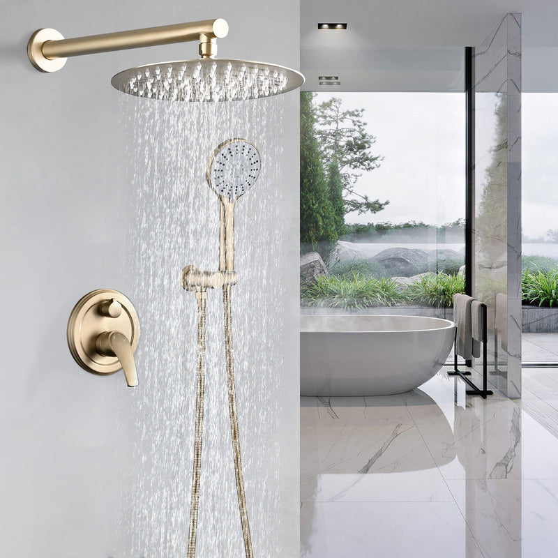 Wall Mounted Shower Set With High Pressure 10" Rain Shower Head And 5 Function Handheld Shower Head