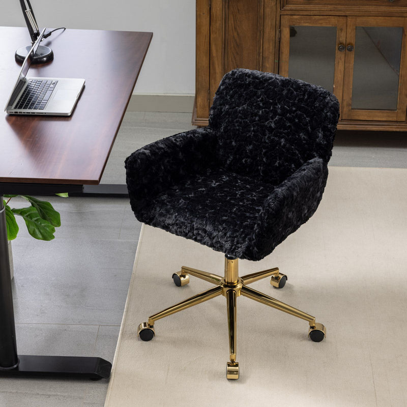 Office Chair, Artificial Rabbit Hair Home Office Chair With Metal Base, Adjustable Desk Chair Swivel Office Chair, Vanity Chair