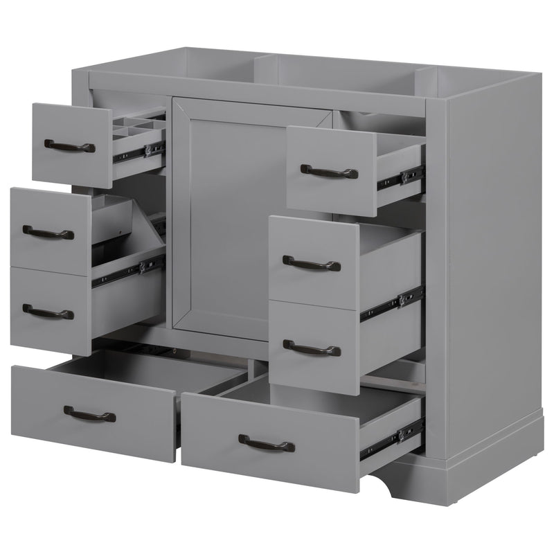 Modern Bathroom Vanity Base Only, 6 Drawer Storage With Adjustable Shelf