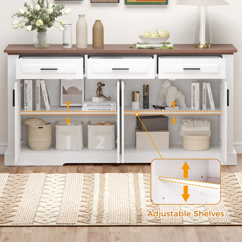 Fluted Sideboard Buffet Cabinet With 4 Doors And 3 Drawers