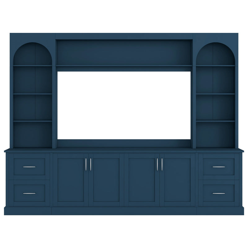 Arched Entertainment Center Wall Unit With Drawers With Adjustable Shelves For Living Room - Blue