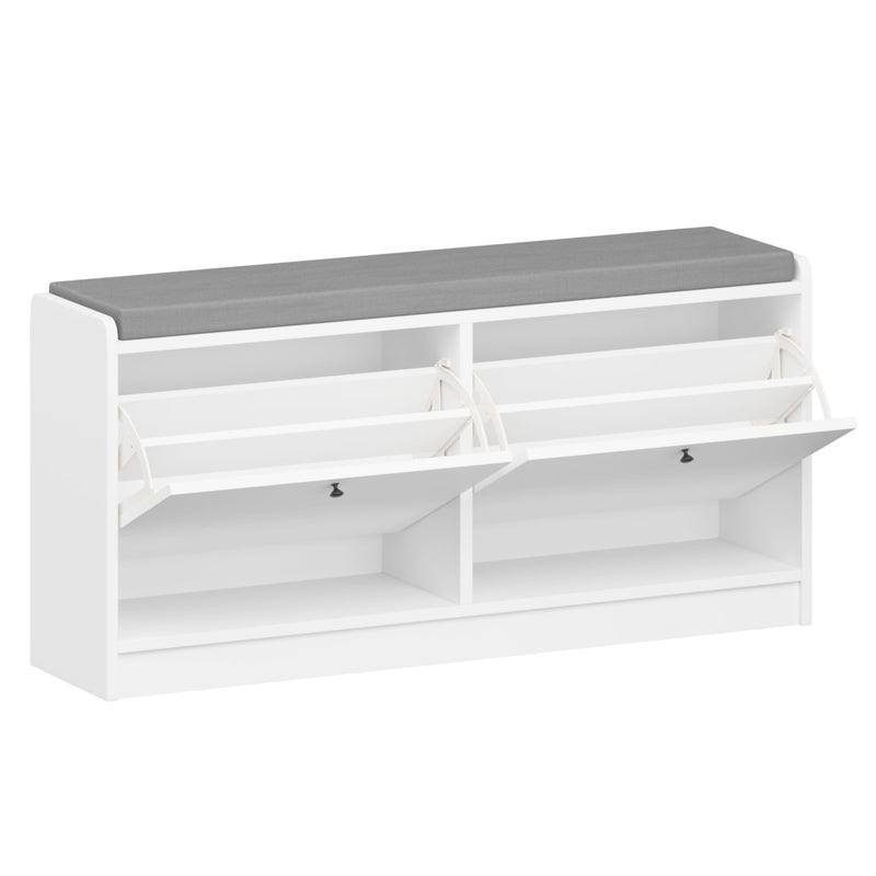 Shoe Storage Bench With Cushion, Entryway Organizer Cabinet For Hallway - White