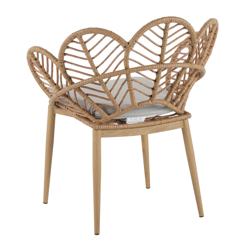 Kirk - Outdoor Wicker Peacock Shape Papasan Style Chair, Teak Finished Leg (Set of 2) - Beige / Light Brown / Light Teak