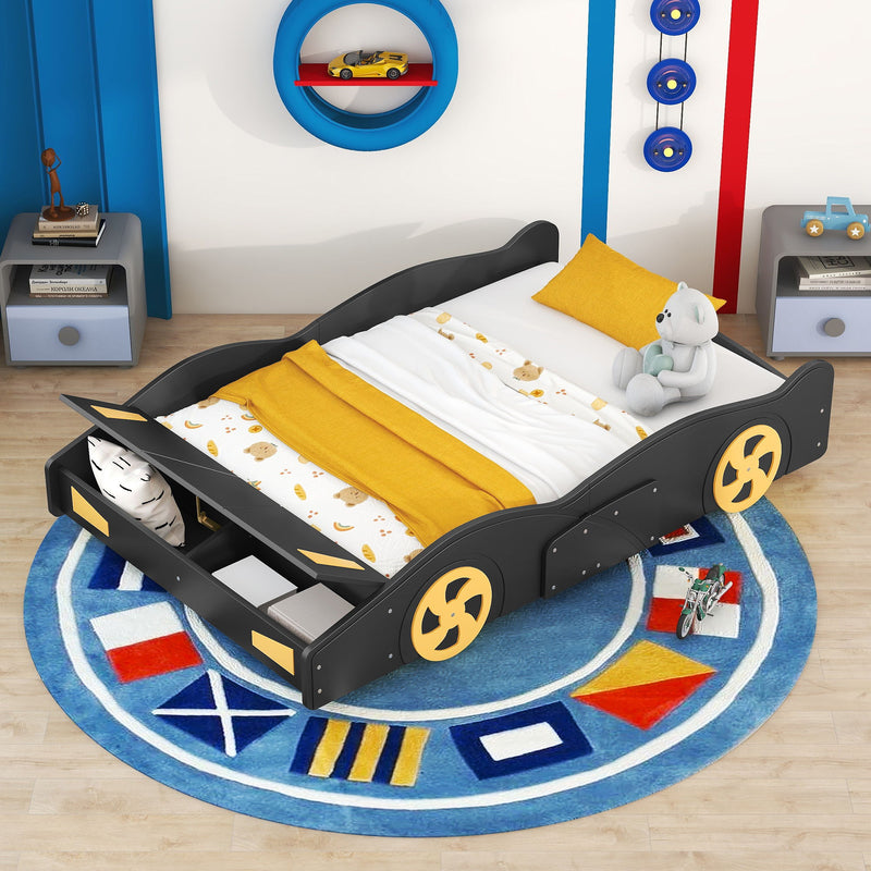 Race Car Shaped Platform Bed With Wheels And Storage