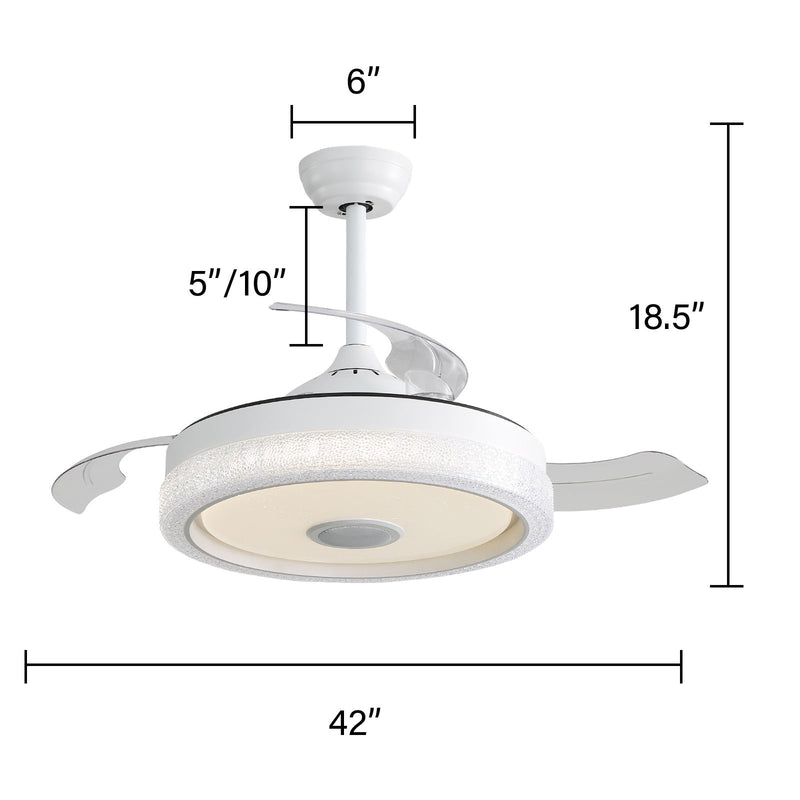Invisible Ceiling Fan With Remote Control And 36W LED Light, 120V DC Motor, 3 Blades - White