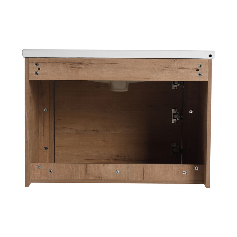 Wall Mounted Bathroom Vanity With Sink And Storage Shelves, Soft Close Doors