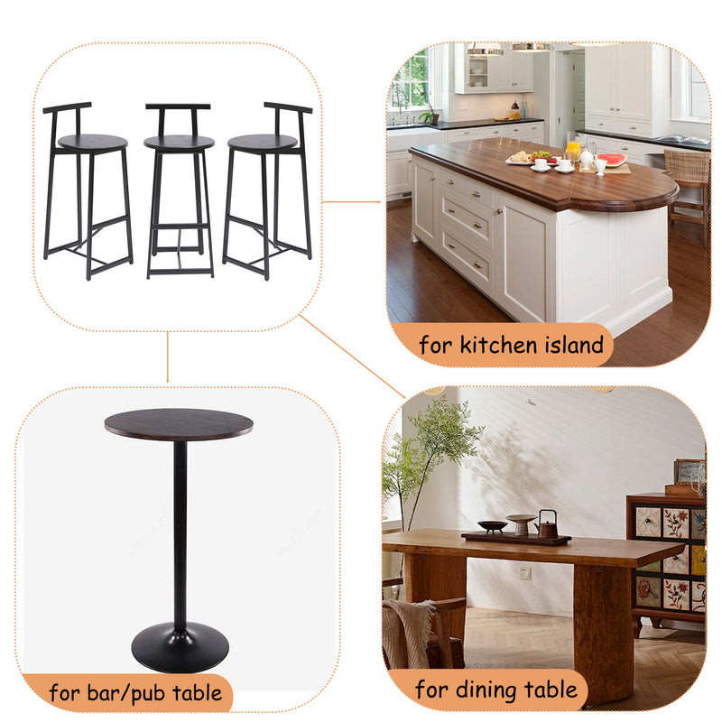 Modern Bar Stools With Backrest For Kitchen (Set of 3)