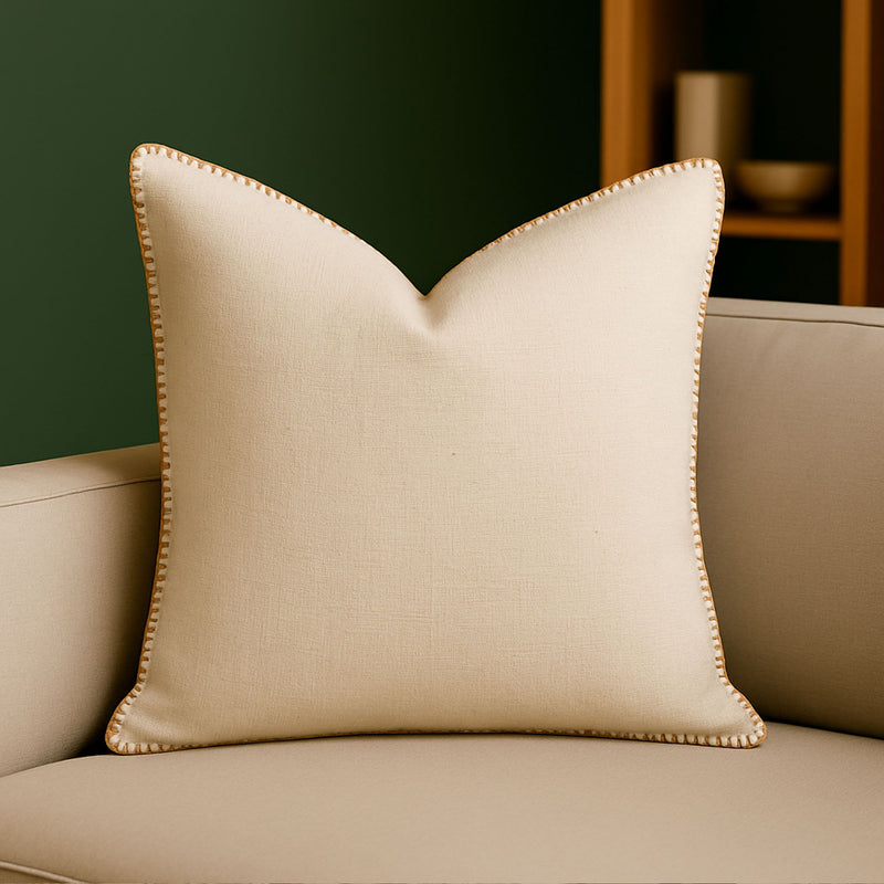 Homey Cozy - Throw Pillow With Decorative Stitching - Ivory