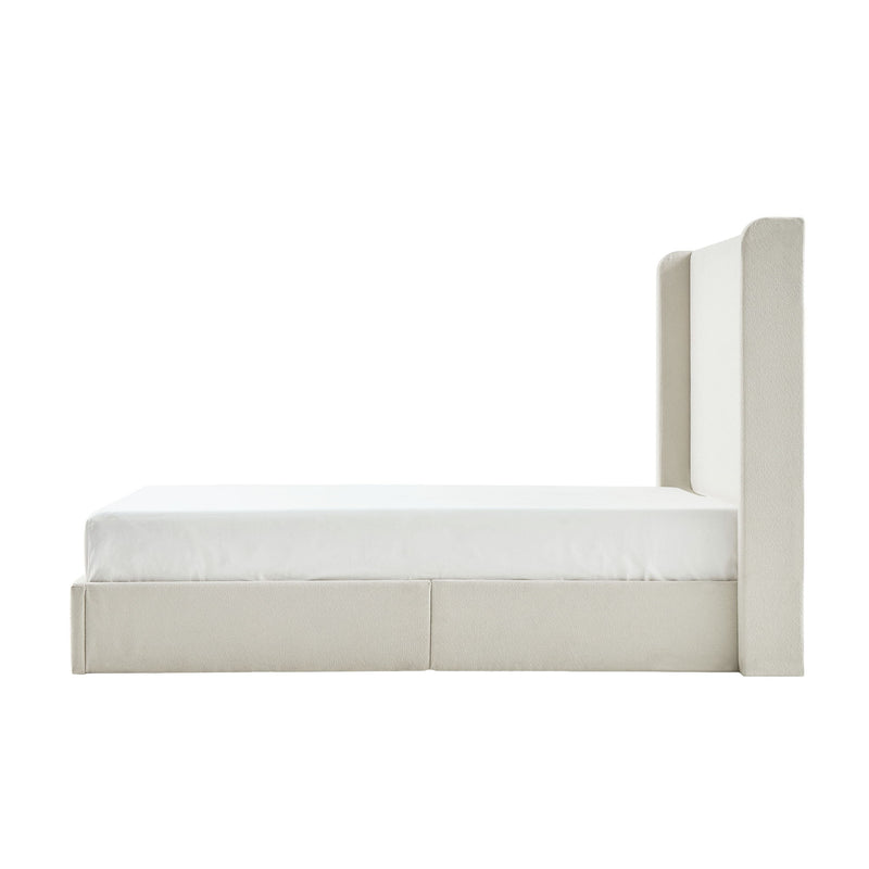 Carmen - King Size Upholstered Wingback Bed - Ivory