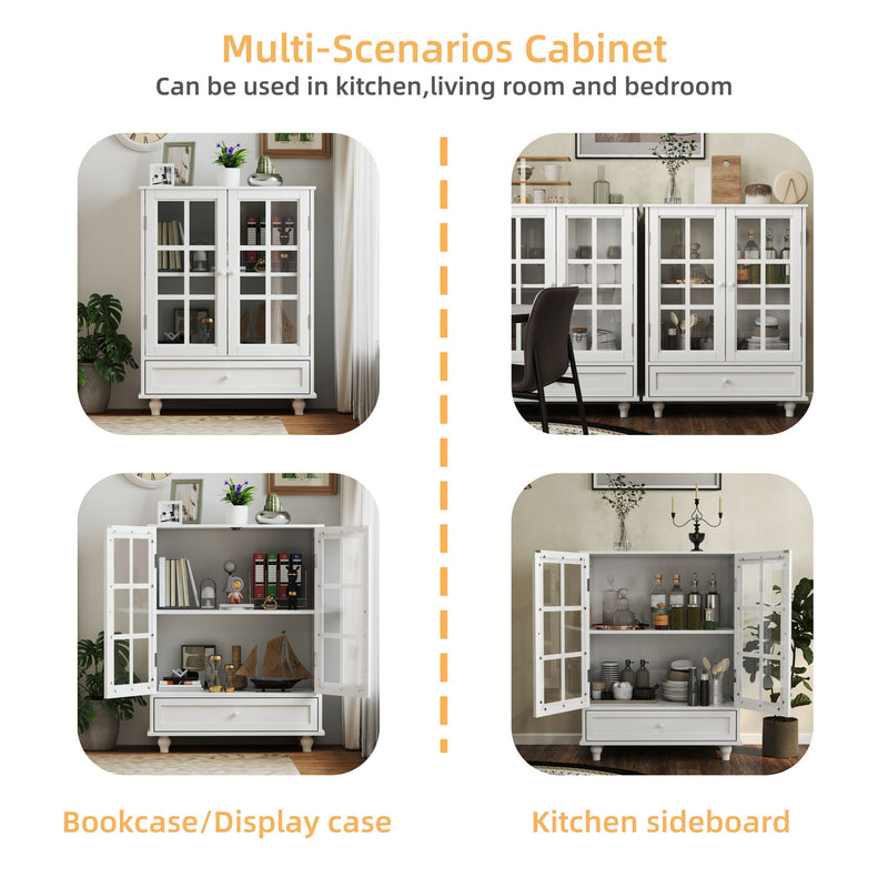 Minimalist Buffet Cabinet With Double Glass Doors And Drawer