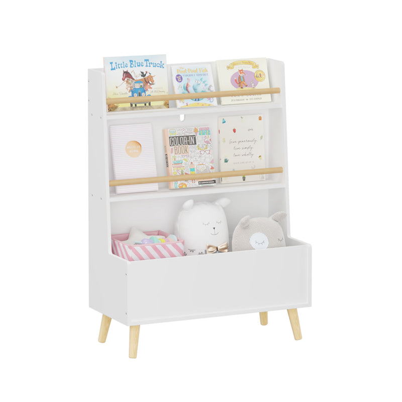 Bookshelf , Book Organizer With Toy Storage - White