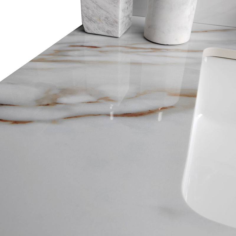 Elegant Vanity Top With Undermount Sink And Backsplash, Sintered Stone