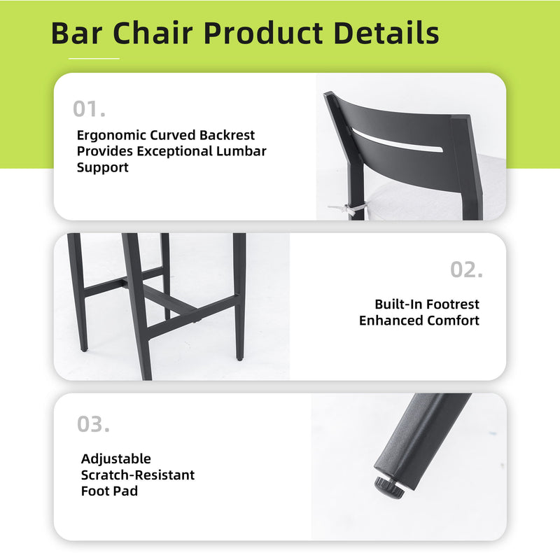 Modern Outdoor Bar Stools With Backrest And Footrest (Set of 2)