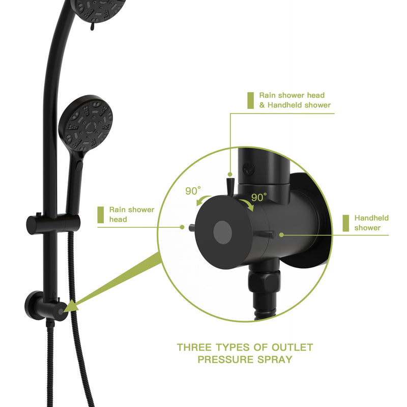 Multi Function Dual Shower Head System With 4.7" Rain Showerhead, 8 Function Hand Shower, Adjustable Slide Bar