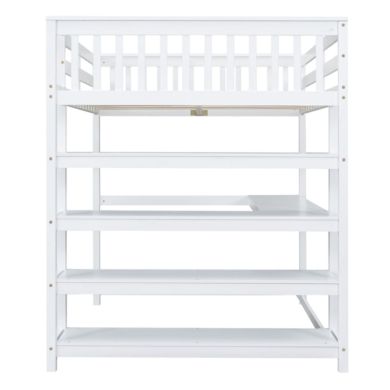 Loft Bed With Storage Shelves And Under Bed Desk