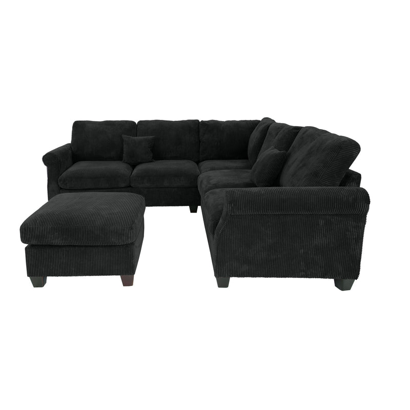 Modern Sectional Set With Corner Wedge, Loveseat, Ottoman & 2 Pillows
