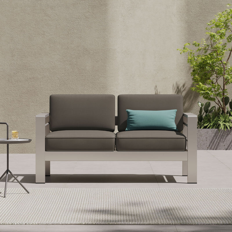 Outdoor Aluminum Loveseat With Cushion - Khaki