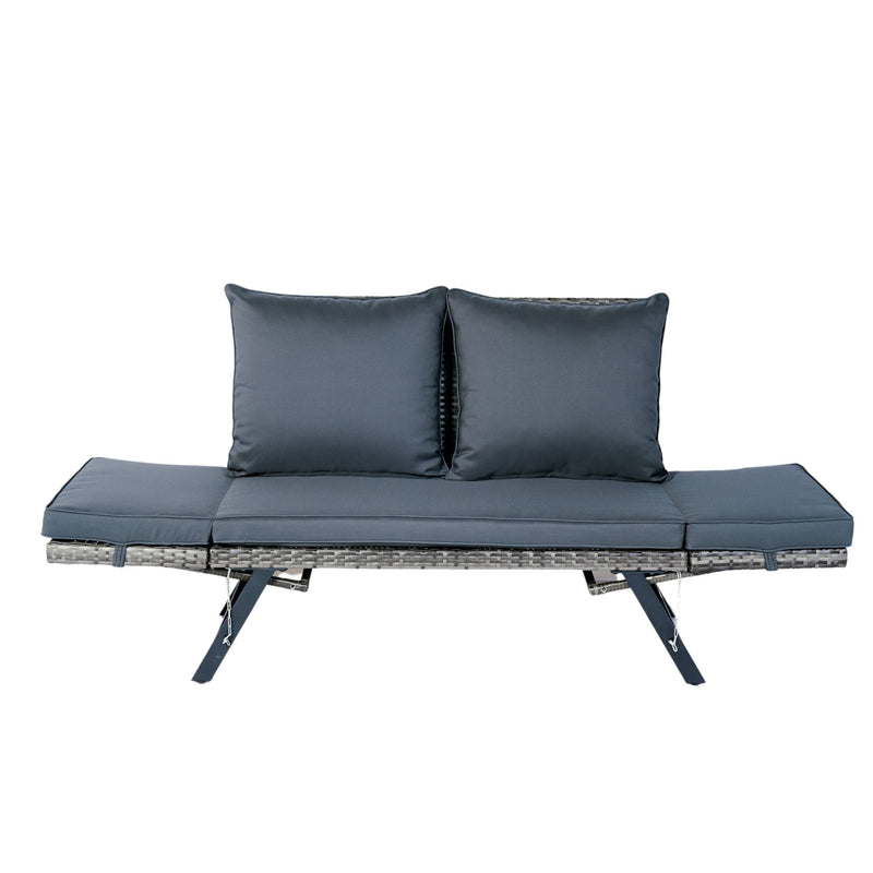 1 Pieces Patio Wicker Side Foldable Bench Patio Backyard Conversation Bench Gray Wicker - Dark Gray / Gray