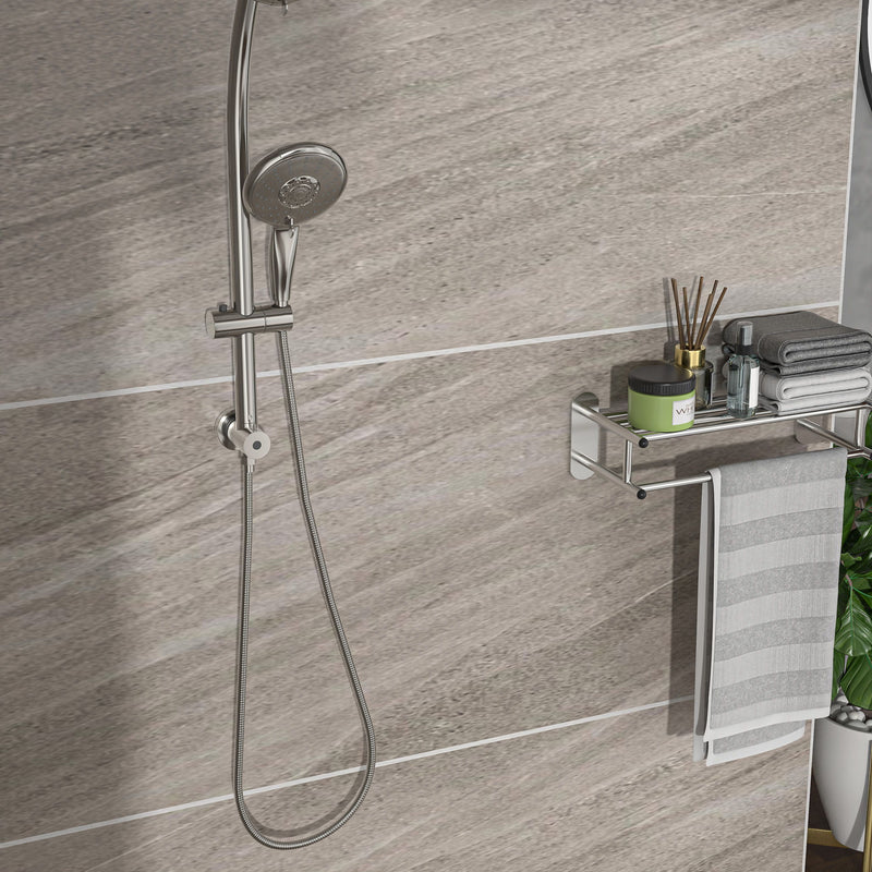 Dual Shower Head With Adjustable Slide Bar And Multi Function Settings