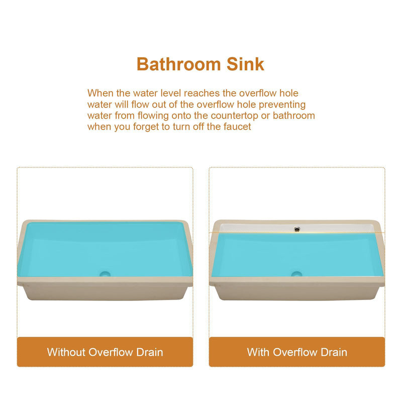 Modern Rectangular Undermount Bathroom Sink With Overflow Ceramic