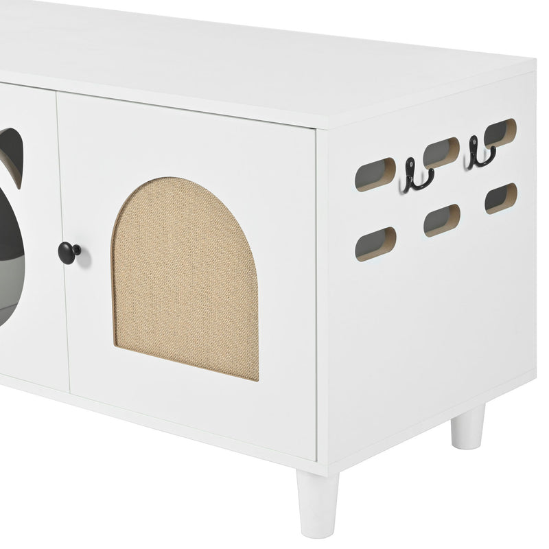 Furniture Style Cat Cabinet Cat Litter Box With Sisal Scratching Door - Cream White