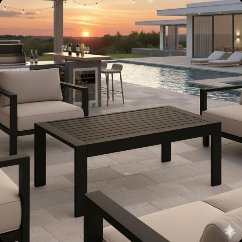 All-Weather Outdoor Coffee Table With Wood-Look Top