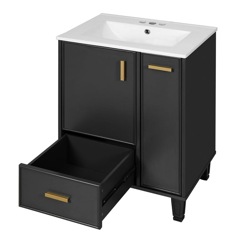 Bathroom Vanity With Sink, Deep Drawer, Door Shelf, 2 Tier Basket