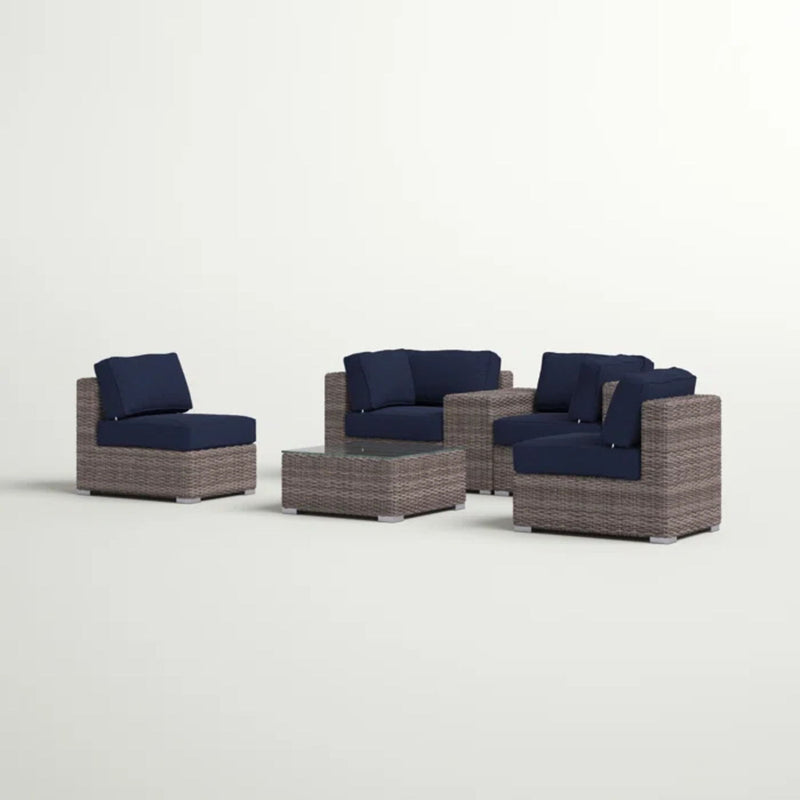Wicker Seating Group Set With Table And Cushions