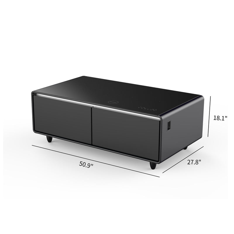 Modern Smart Coffee Table With Built-In Fridge, tooth Speaker, Wireless Charging Module, Touch Control Panel, Power Socket, USB Interface, Outlet Protection, Atmosphere Light
