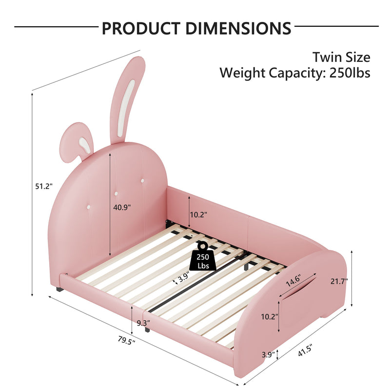 Upholstered Rabbit-Shape Princess Bed With Headboard And Footboard