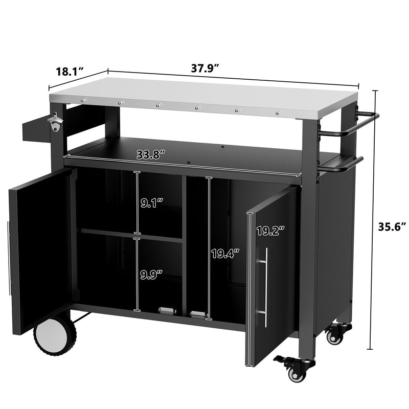 Outdoor Grill Cart With Storage, Rolling Bar Cart With Hooks And Spice Rack Stainless Steel